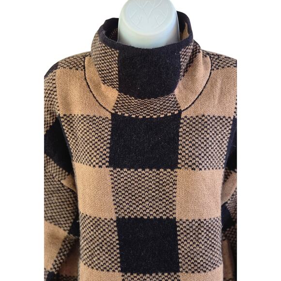 Tahari Camel Black Buffalo Check Wool Blend Turtleneck Tunic L - Picture 6 of 10